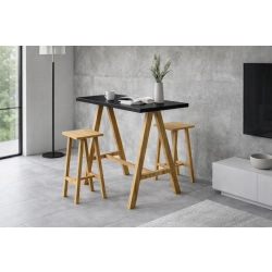 Zestaw Barowo Jadalniany Nogi z Drewna Litego Dębowego , Blat Czarny Płyta MDF  Stół +2 Taborety Model  ZETS-30